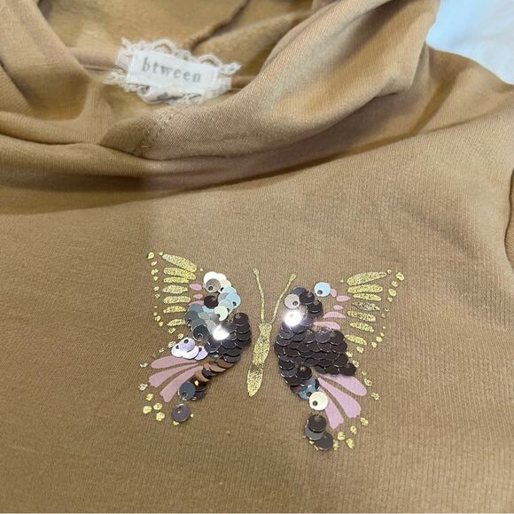 BTween Gold Sequin Butterfly Hoodie with Ruffles Kangaroo Pocket size 12 Tan - Picture 9 of 10
